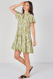 8Pcs Sage Leaf Pattern Print Tiered Mini Dress