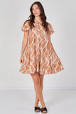 8Pcs Amber Leaf Pattern Print Tiered Mini Dress
