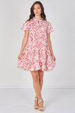8Pcs Coral Leaf Print Tiered Mini Dress