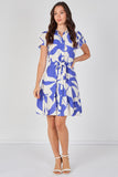 8Pcs Blue Abstract Print Short Sleeve Shirt Dress
