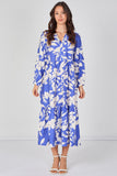 8Pcs Blue Blossom Tiered Smock Midaxi Dress
