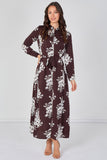 8Pcs Chocolate and White Floral Belted Maxi Shirt Dress