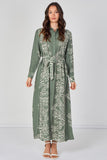 8Pcs Sage Coral Print Belted Maxi Shirt Dress