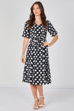 9Pcs Black Polka Dot Short Sleeve Midi Dress
