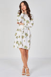 6Pcs White Floral Print Long Sleeve Mini Shirt Dress