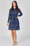 6Pcs Navy Floral Print Long Sleeve Mini Shirt Dress