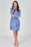 6Pcs Blue Geometric Print Long Sleeve Mini Shirt Dress