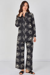 8Pcs Black Sun Print Shirt and Trouser Co-Ord Set