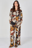 8Pcs Taupe Abstract Print Shirt and Trouser Co-Ord Set