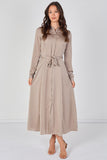 8Pcs Biege Velvety Satin Maxi Shirt Dress