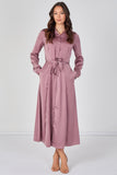 8Pcs Dusty Rose Velvety Satin Belted Maxi Shirt Dress