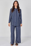 8Pcs Navy Stripe Shirt and Trouser Co-Ord Set
