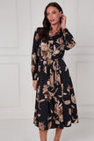 8Pcs Black Mocha Statement Floral Midi Shirt Dress