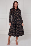 8Pcs Black Camel Chevron Petal Midi Shirt Dress