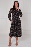 8Pcs Black Camel Chevron Petal Midi Shirt Dress