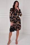 8Pcs Black and Cocoa Abstract Swirl Print Mini Shirt Dress