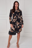 8Pcs Black Mocha Statement Floral Mini Shirt Dress