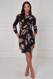 8Pcs Black Mocha Statement Floral Mini Shirt Dress