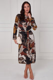 8Pcs Rust and Earth Abstract Flow Print Midi Shirt Dress
