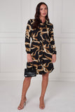 8Pcs Black and Gold Abstract Swirl Print Mini Shirt Dress