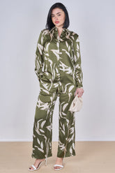 8Pcs Olive Abstract Leaf Print Co-Ord Set