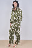 8Pcs Olive Abstract Leaf Print Co-Ord Set
