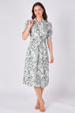 8Pcs Green Leaf Print Tie Waist Midi Dress