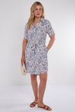 6Pcs Blue Paisley Print Short Sleeve Mini Shirt Dress