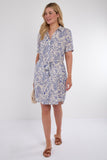6Pcs Blue Paisley Print Short Sleeve Mini Shirt Dress