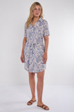 6Pcs Blue Paisley Print Short Sleeve Mini Shirt Dress