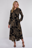 8Pcs Black and Gold Vintage Rose Print Maxi Shirt Dress