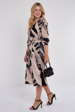 8Pcs Beige Abstract Print Half Sleeve Black Midi Shirt Dress
