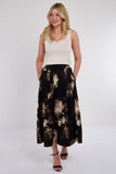 7Pcs Black Brushstroke Print Midi Skirt