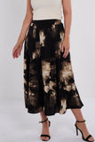 7Pcs Black Brushstroke Print Midi Skirt