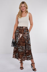 7Pcs Mixed Leopard Print Satin Pleated Maxi Skirt