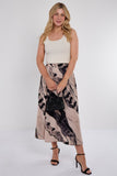 7Pcs Beige Abstract Print Pleated Maxi Skirt