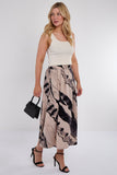 7Pcs Beige Abstract Print Pleated Maxi Skirt