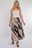 7Pcs Beige Abstract Print Pleated Maxi Skirt
