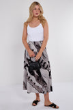 7Pcs Grey Abstract Print Pleated Maxi Skirt