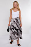 7Pcs Grey Abstract Print Pleated Maxi Skirt