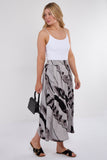 7Pcs Grey Abstract Print Pleated Maxi Skirt