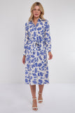 8Pcs Cobalt Botanical Print Midi Shirt Dress