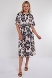 6Pcs Navy Abstract Print Short Sleeve Midi Dress