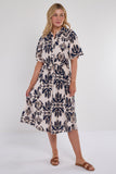 6Pcs Navy Abstract Print Short Sleeve Midi Dress