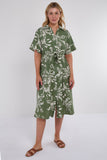 6Pcs Green Abstract Floral Print Short Sleeve Midi Dress