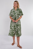 6Pcs Green Abstract Floral Print Short Sleeve Midi Dress