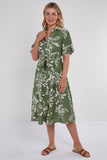 6Pcs Green Abstract Floral Print Short Sleeve Midi Dress