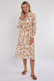 8Pcs Ochre Botanical Print Midi Shirt Dress