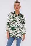 Love Sunshine Green Tie Dye Stripe Print Satin Oversized Shirt LS-5003