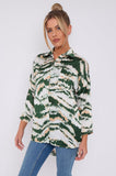 Love Sunshine Green Tie Dye Stripe Print Satin Oversized Shirt LS-5003